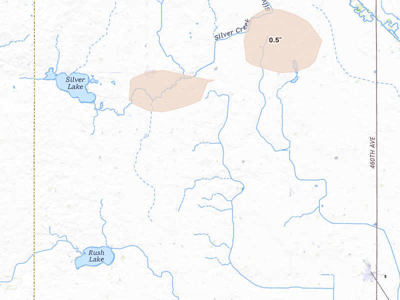 Radar-estimated hail-size map of the storm over Curlew, IA on Jul 4, 2026