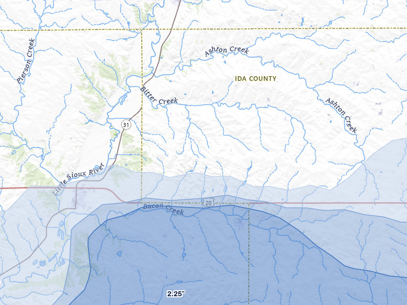 NEXRAD radar-signature map of the hail storm over Cushing, IA on May 15, 2026