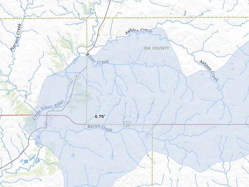 NEXRAD radar-signature map of the hail storm over Cushing, IA on May 17, 2026