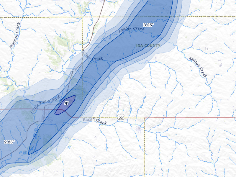 NEXRAD radar-signature map of the hail storm over Cushing, IA on May 18, 2026