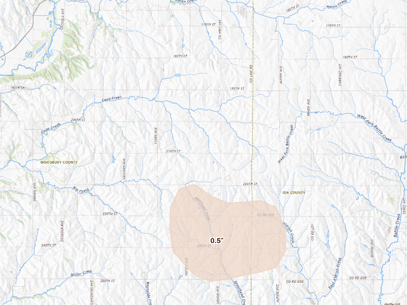 Radar-estimated hail-size map of the storm over Cushing, IA