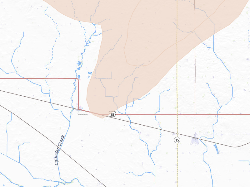Radar-estimated hail-size map of the storm over Cylinder, IA on Apr 23, 2026