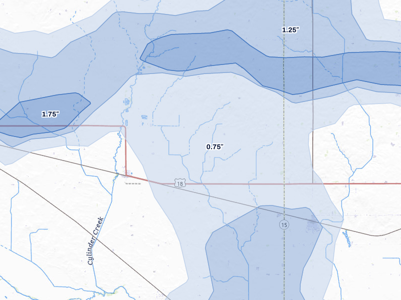 NEXRAD radar-signature map of the hail over Cylinder, IA