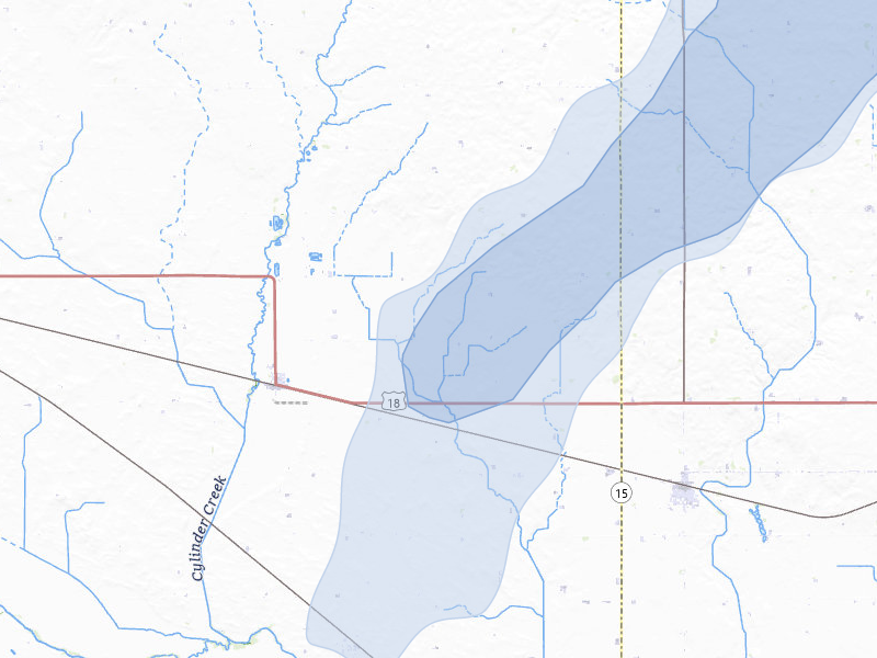 NEXRAD radar-signature map of the hail over Cylinder, IA