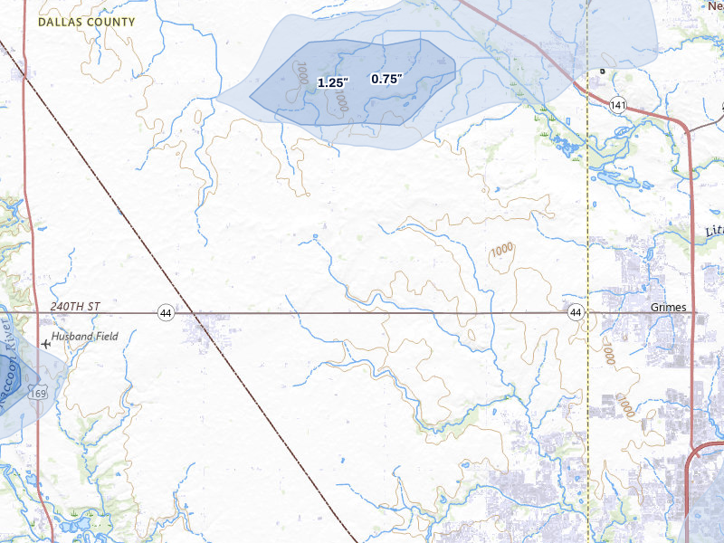 NEXRAD radar-signature map of the hail storm over Dallas Center, IA on Mar 6, 2026