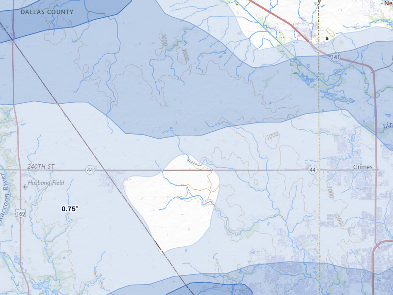 NEXRAD radar-signature map of the hail storm over Dallas Center, IA on Mar 30, 2026