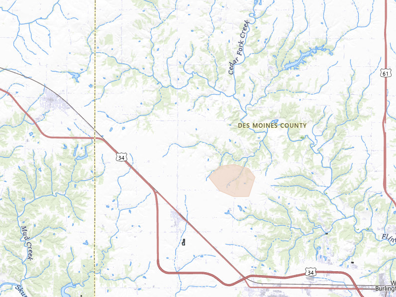Radar-estimated hail-size map of the storm over Danville, IA on Aug 19, 2026