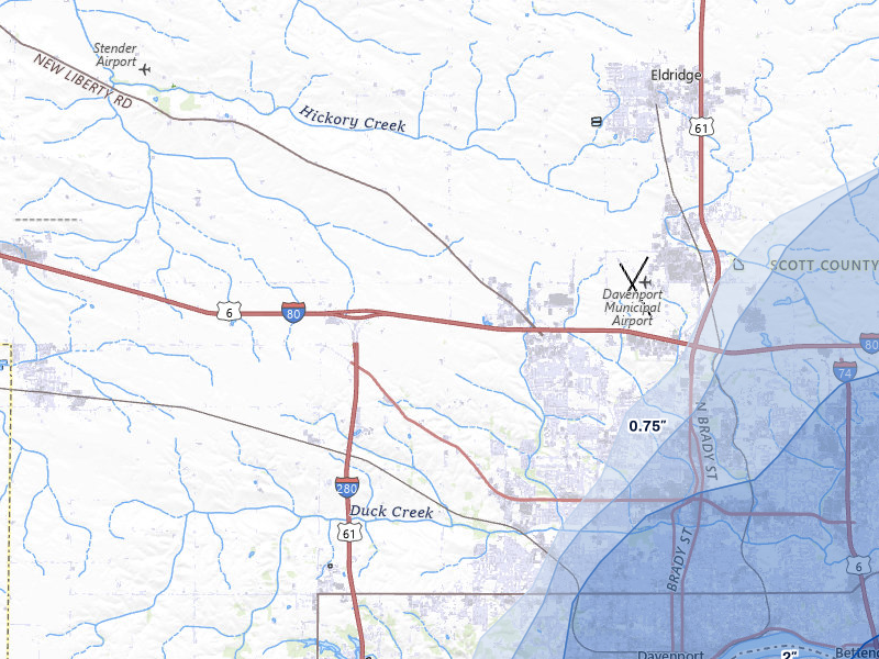 NEXRAD radar-signature map of the hail storm over Davenport, IA on May 17, 2026