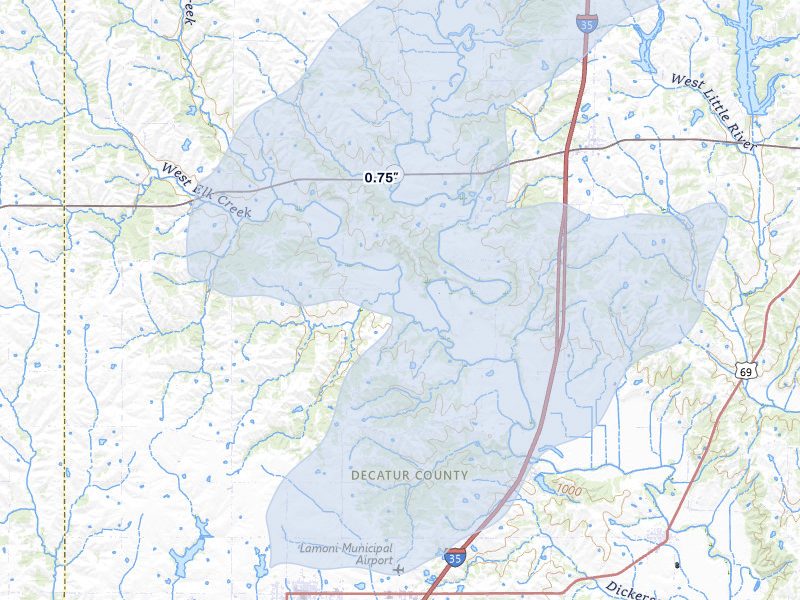 NEXRAD radar-signature map of the hail storm over Decatur, IA on Apr 17, 2026