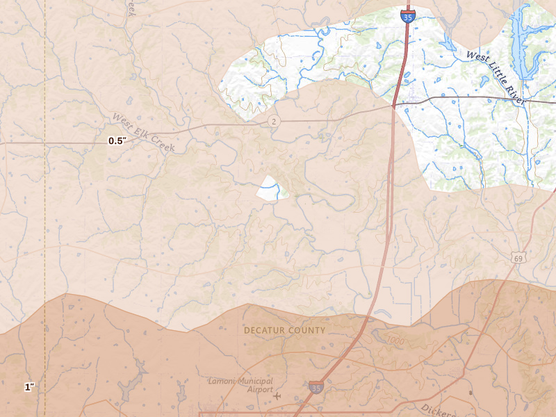 Radar-estimated hail-size map of the storm over Decatur, IA on Jun 11, 2026