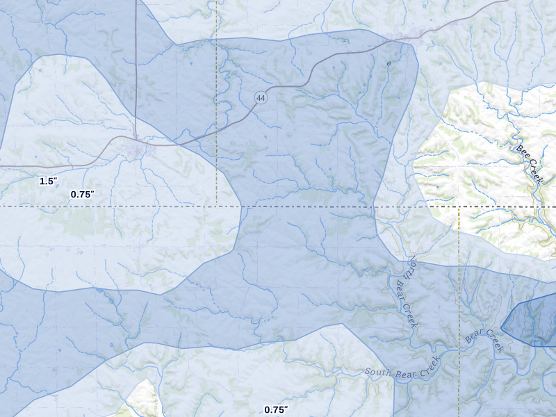 NEXRAD radar-signature map of the hail storm over Decorah, IA on Jul 1, 2026