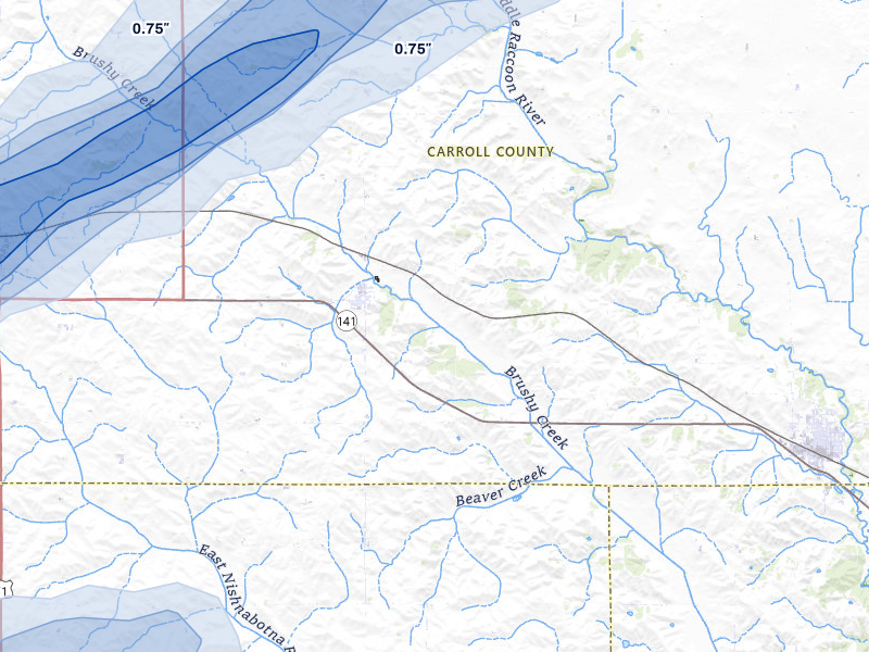 NEXRAD radar-signature map of the hail storm over Dedham, IA on Apr 23, 2026
