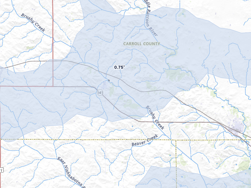 NEXRAD radar-signature map of the hail storm over Dedham, IA on May 15, 2026