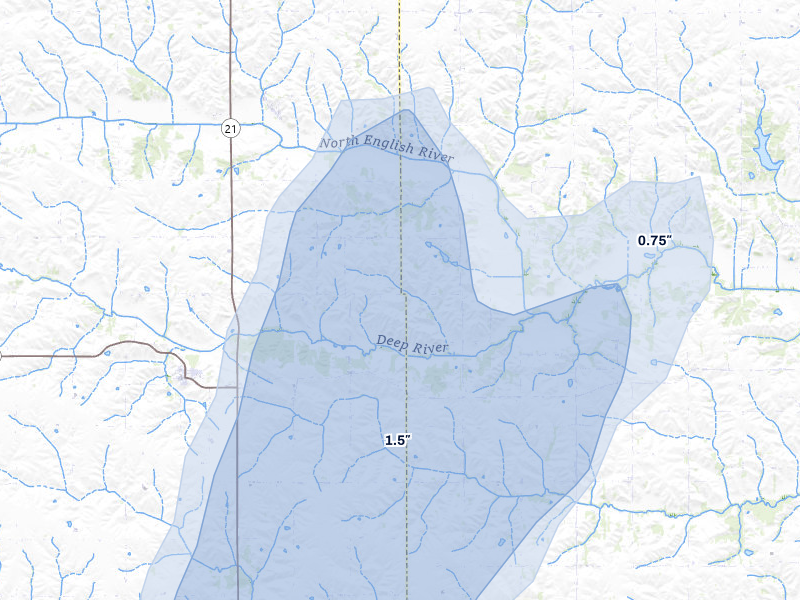 NEXRAD radar-signature map of the hail over Deep River, IA