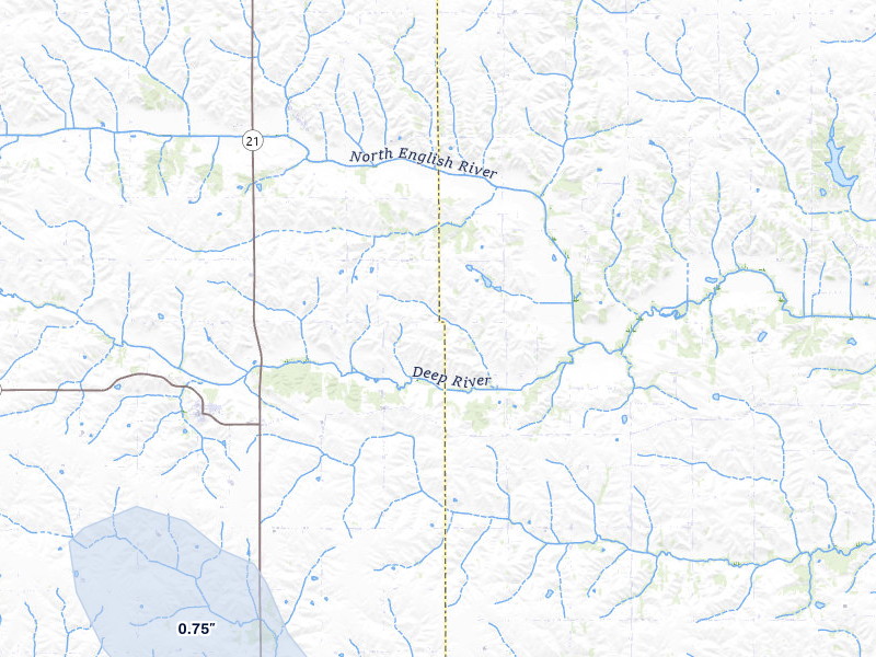 NEXRAD radar-signature map of the hail storm over Deep River, IA on Aug 7, 2026