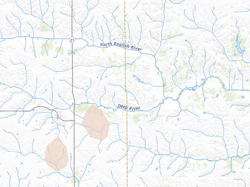 Radar-estimated hail-size map of the storm over Deep River, IA on Aug 10, 2026