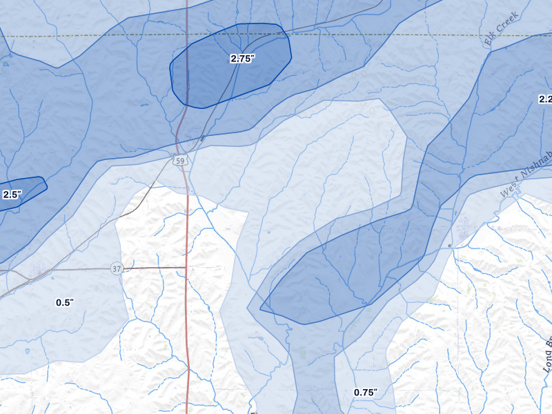 NEXRAD radar-signature map of the hail over Defiance, IA