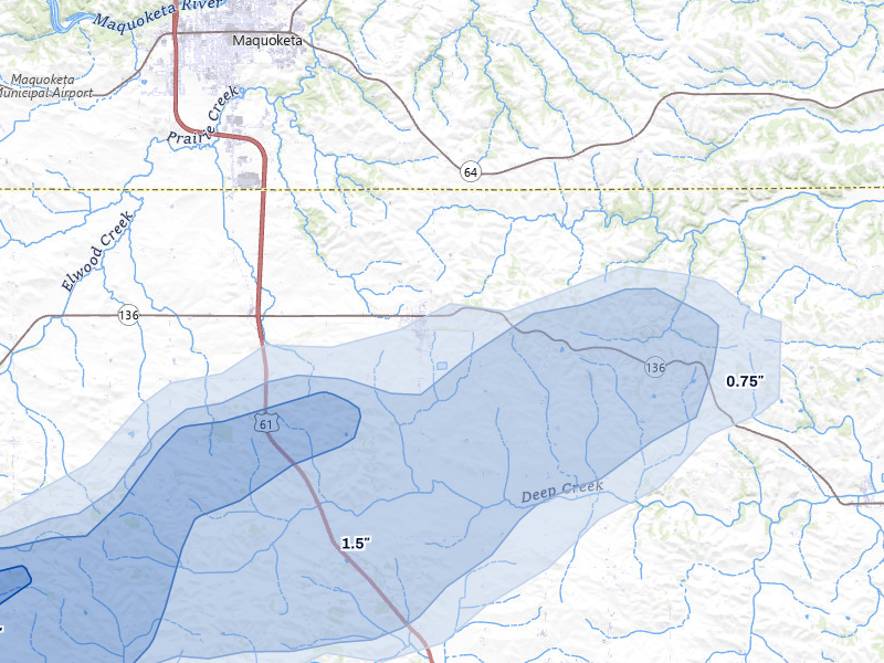 NEXRAD radar-signature map of the hail over Delmar, IA