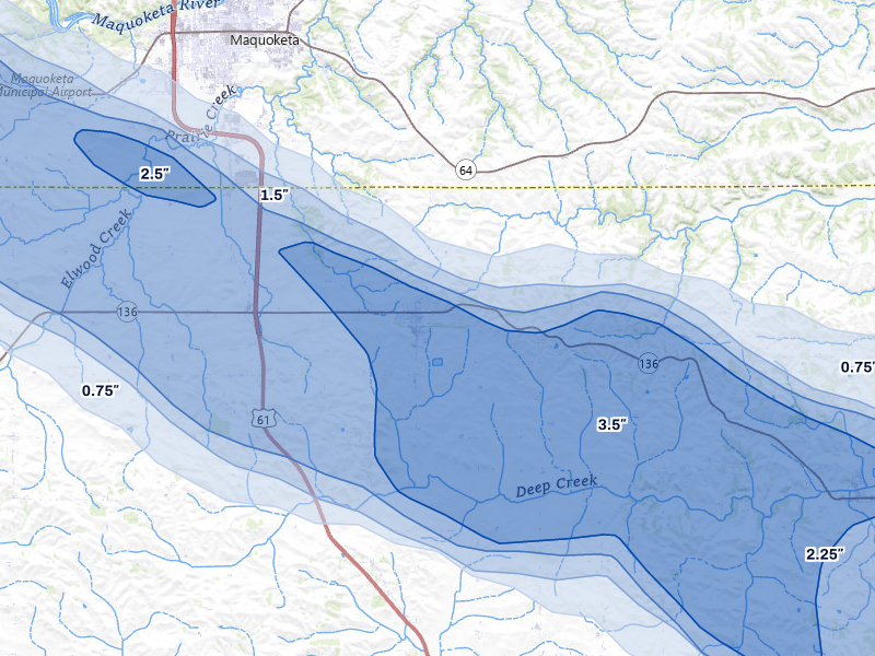 NEXRAD radar-signature map of the hail over Delmar, IA