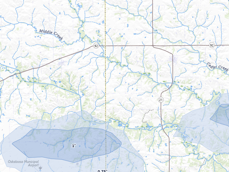 NEXRAD radar-signature map of the hail storm over Delta, IA on Jul 3, 2026