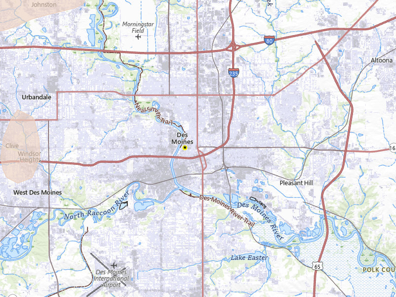 Radar-estimated hail-size map of the storm over Des Moines, IA on Mar 6, 2026