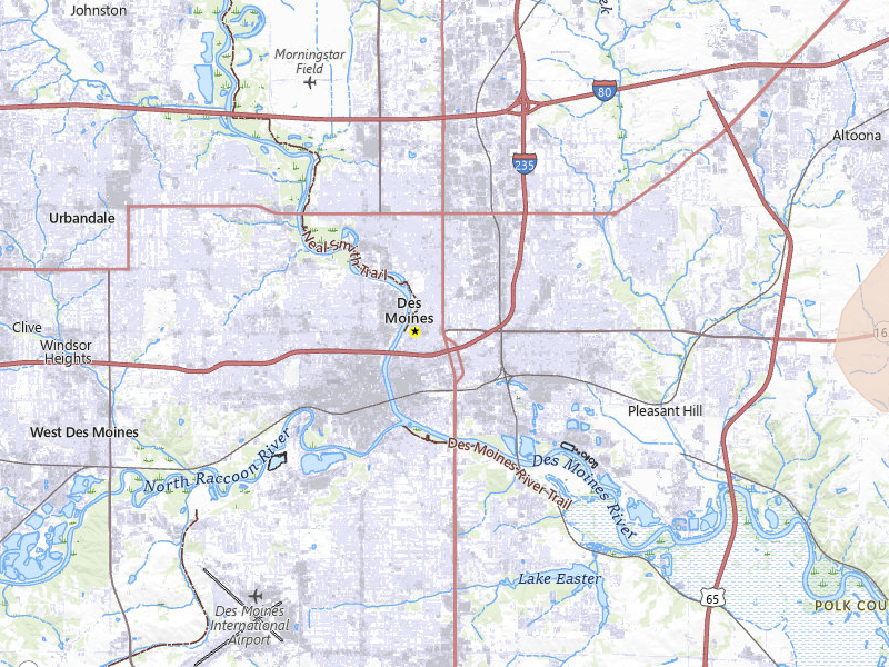 Radar-estimated hail-size map of the storm over Des Moines, IA on Apr 17, 2026
