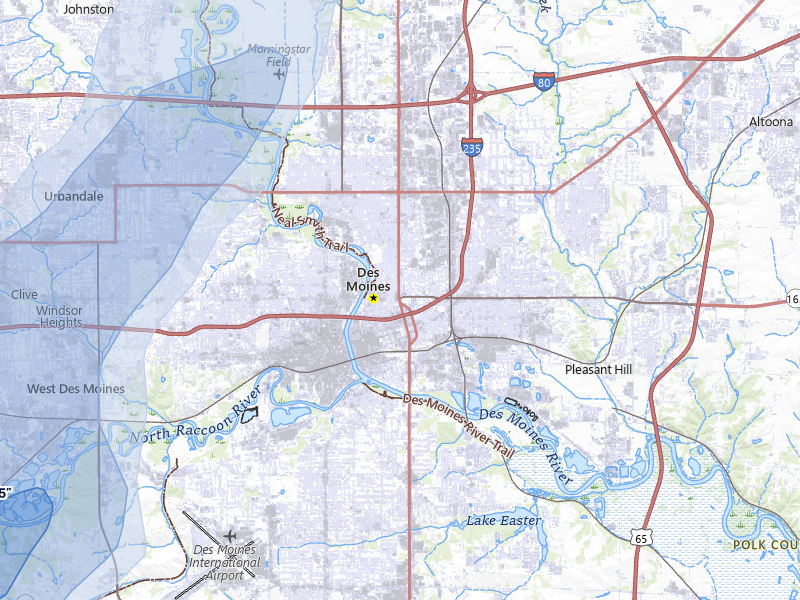 NEXRAD radar-signature map of the hail over Des Moines, IA