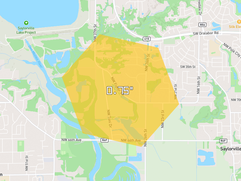 Hail map of Des Moines, IA on Jul 2, 2026, hail up to 0.75"