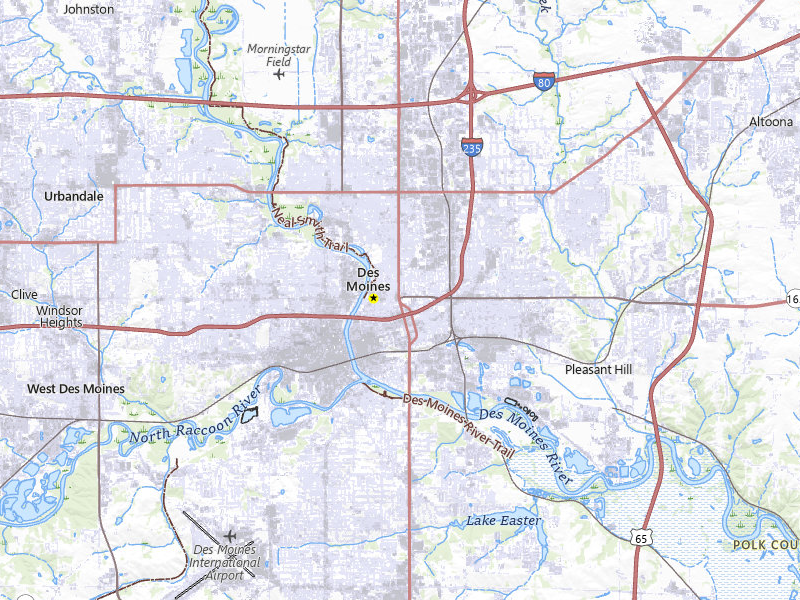 Radar-estimated hail-size map of the storm over Des Moines, IA on Jul 27, 2026