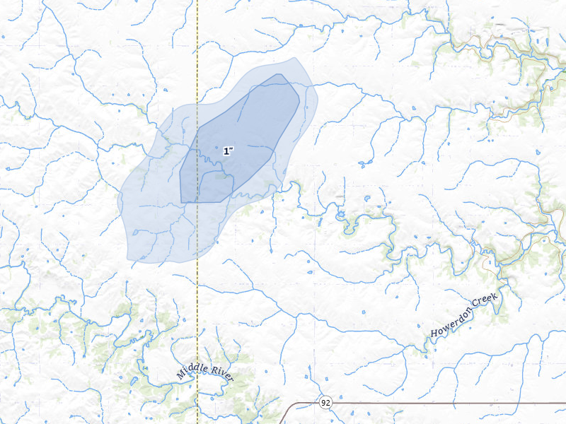 NEXRAD radar-signature map of the hail storm over Dexter, IA on Mar 6, 2026