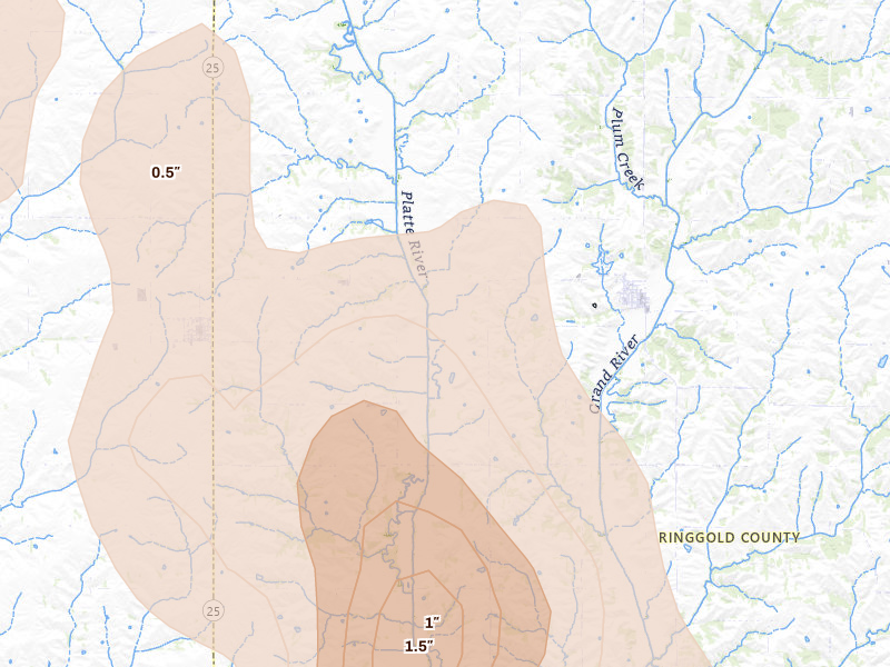 Radar-estimated hail-size map of the storm over Diagonal, IA