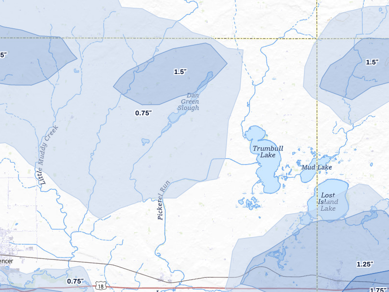 NEXRAD radar-signature map of the hail storm over Dickens, IA on Jun 27, 2026