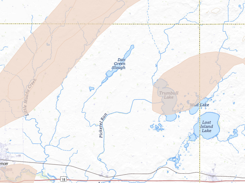 Radar-estimated hail-size map of the storm over Dickens, IA on Jul 1, 2026