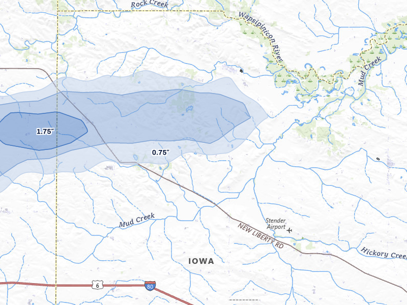 NEXRAD radar-signature map of the hail storm over Dixon, IA on Mar 30, 2026