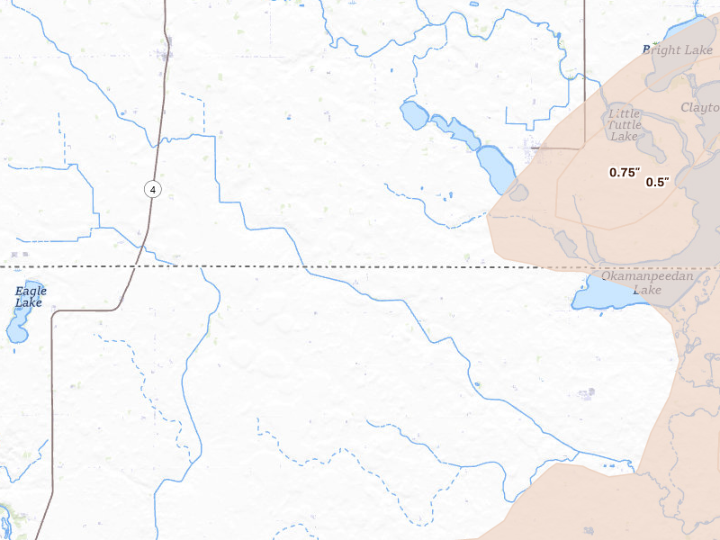 Radar-estimated hail-size map of the storm over Dolliver, IA on Apr 13, 2026