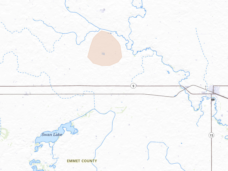 Radar-estimated hail-size map of the storm over Dolliver, IA on May 25, 2026