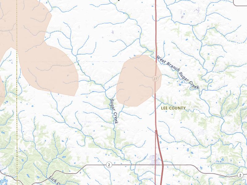 Radar-estimated hail-size map of the storm over Donnellson, IA on Jun 17, 2026