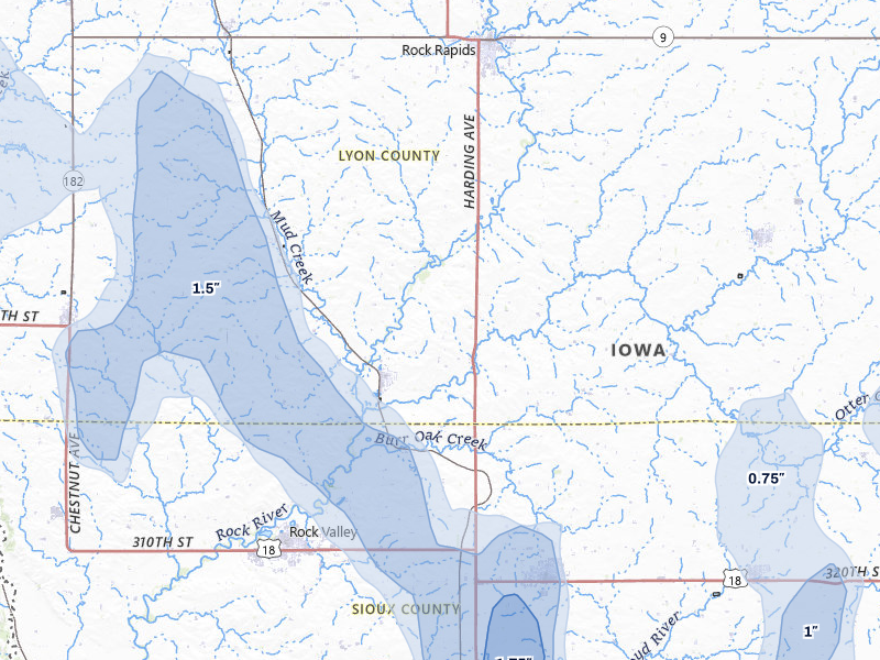 NEXRAD radar-signature map of the hail storm over Doon, IA on Jun 30, 2026