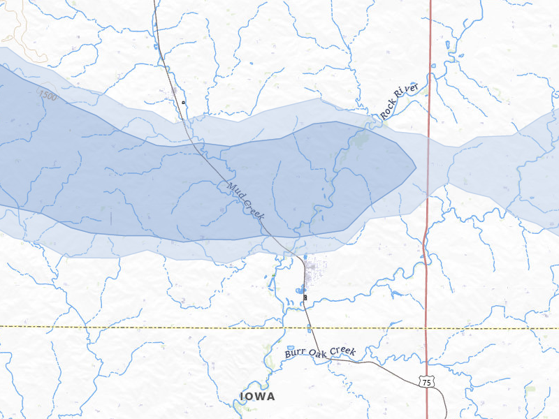 NEXRAD radar-signature map of the hail storm over Doon, IA on Aug 10, 2026