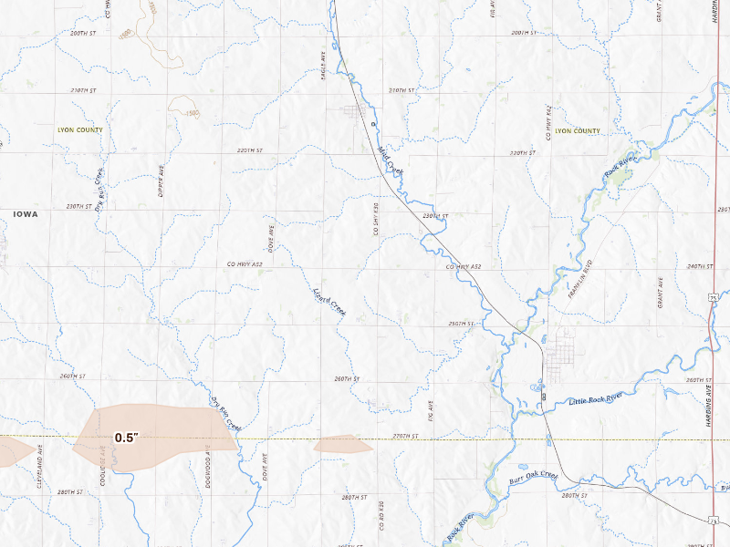 Radar-estimated hail-size map of the storm over Doon, IA