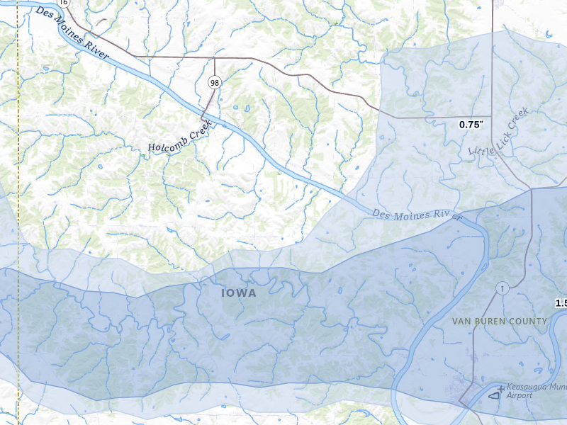 NEXRAD radar-signature map of the hail storm over Douds, IA on May 4, 2026