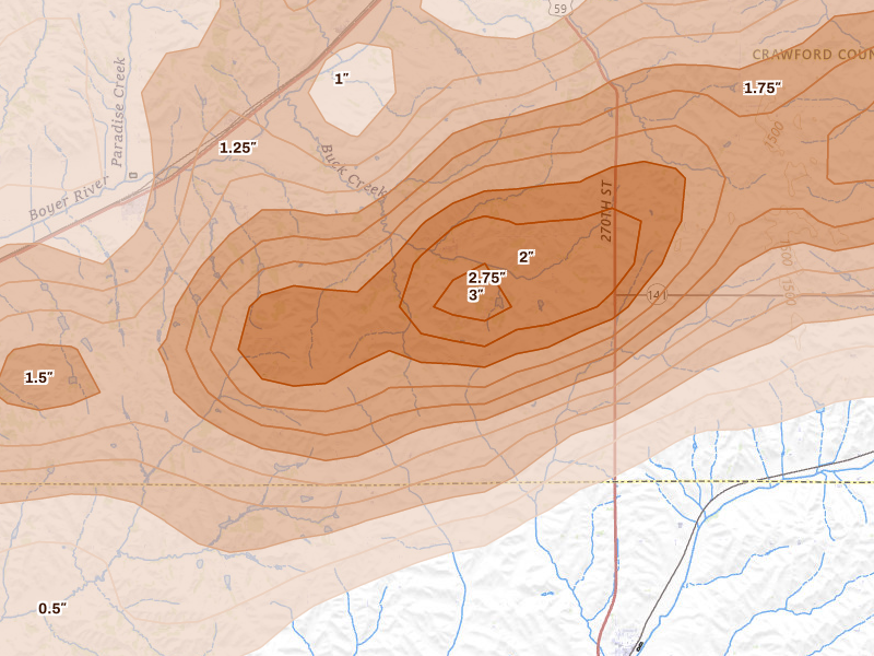Radar-estimated hail-size map of the storm over Dow City, IA