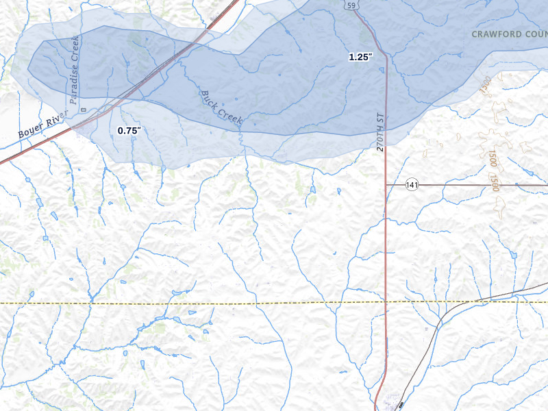 NEXRAD radar-signature map of the hail storm over Dow City, IA on May 17, 2026
