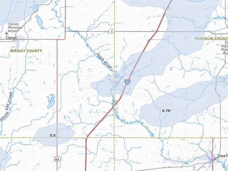 NEXRAD radar-signature map of the hail storm over Dows, IA on Jun 28, 2026