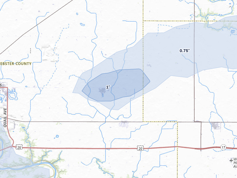 NEXRAD radar-signature map of the hail over Duncombe, IA
