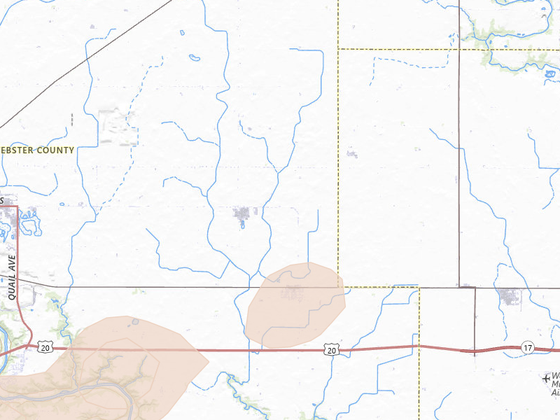 Radar-estimated hail-size map of the storm over Duncombe, IA on Jun 28, 2026