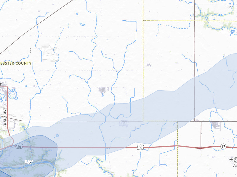 NEXRAD radar-signature map of the hail storm over Duncombe, IA on Jun 28, 2026