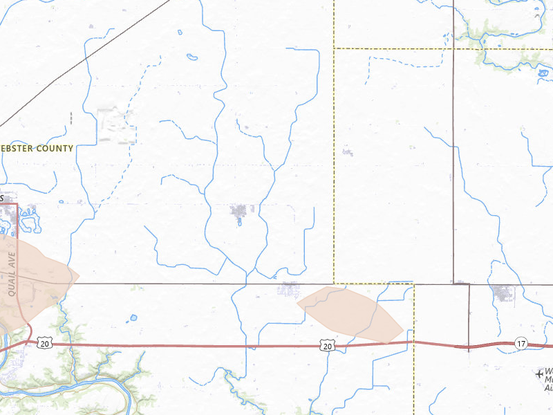 Radar-estimated hail-size map of the storm over Duncombe, IA on Aug 8, 2026