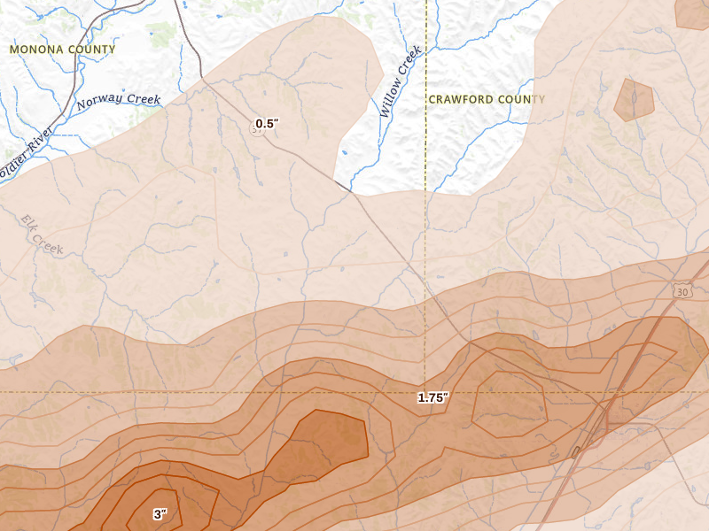 Radar-estimated hail-size map of the storm over Dunlap, IA