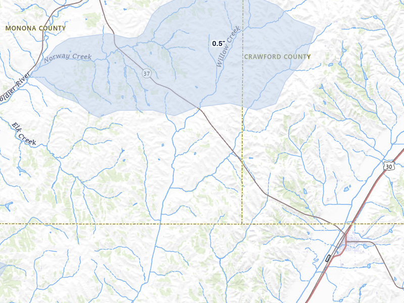 NEXRAD radar-signature map of the hail storm over Dunlap, IA on May 15, 2026